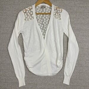 Iris Women's Sz‎ M Cardigan Open Floral Sheer Ruched Fairy Cottage Coquette Thin